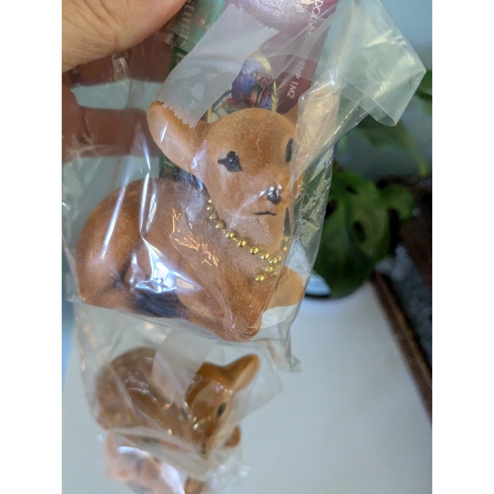 Vintage Flocked Deer Christmas Decorations Set of 3 Reindeer Doe NOS - Picture 3 of 5